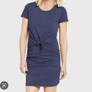 Sundry Tie Front Short Sleeve Mini Dress 2 (Medium) Dark Gray Blue